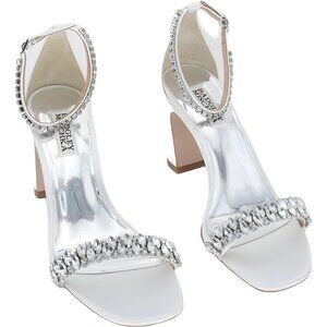 Badgley Mischka Crystal-Embellished Silver Sandals